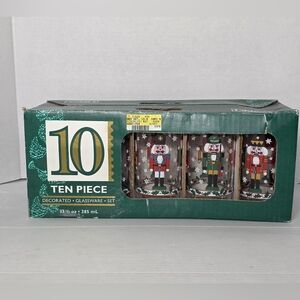 Vintage 1980's Christmas Nutcracker Tumblers-Glassware 13.5 OZ Hollyberries NIB